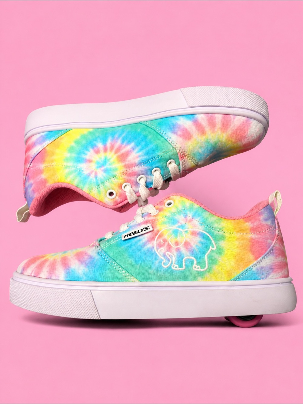 Heelys Rainbow Tie Dye Roller Shoes Pink Wheels Youth 6 Women’s 7